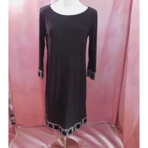 Tatiana B Beaded Embellished Hem Black Shift Dress Sz Small