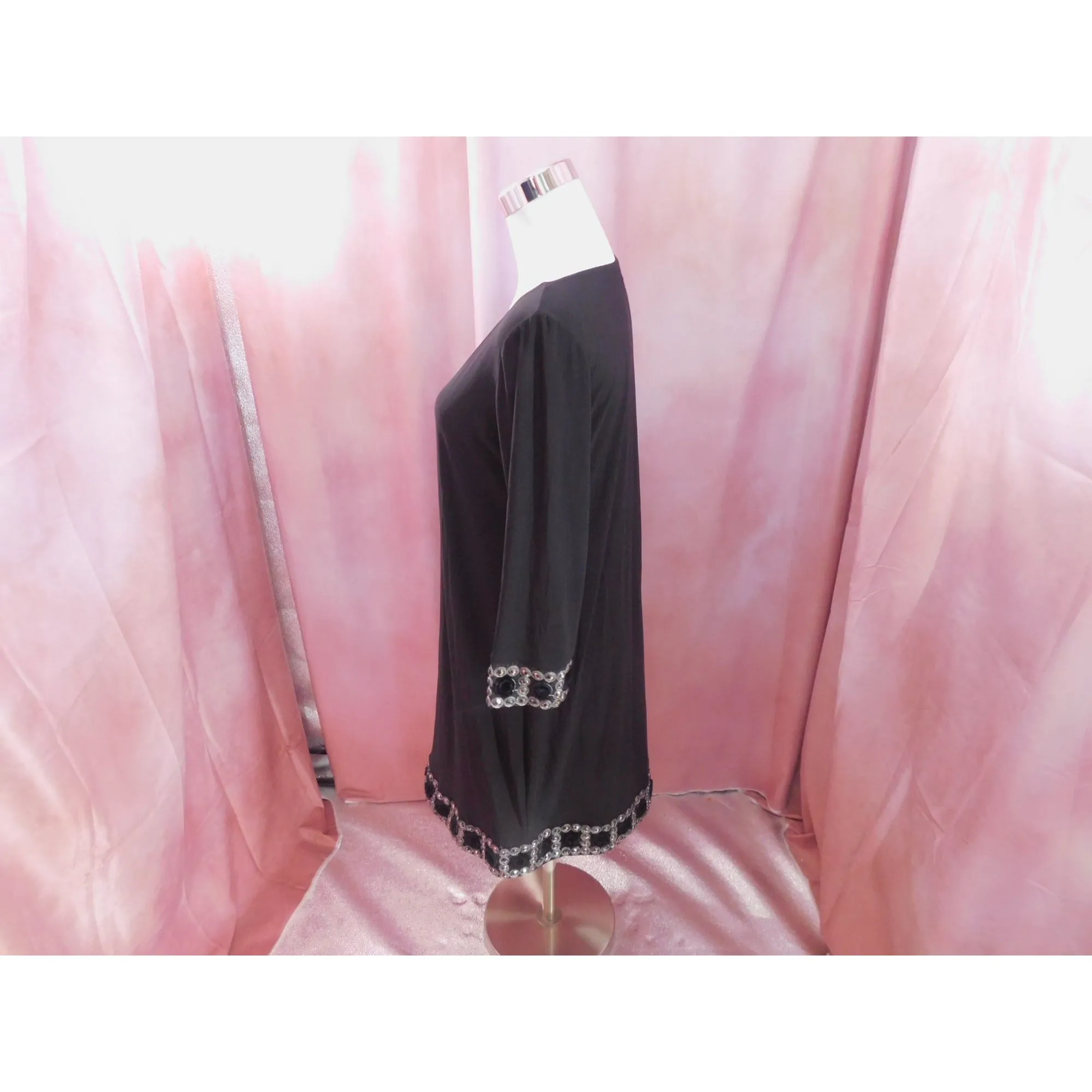 Tatiana B Beaded Embellished Hem Black Shift Dress Sz Small