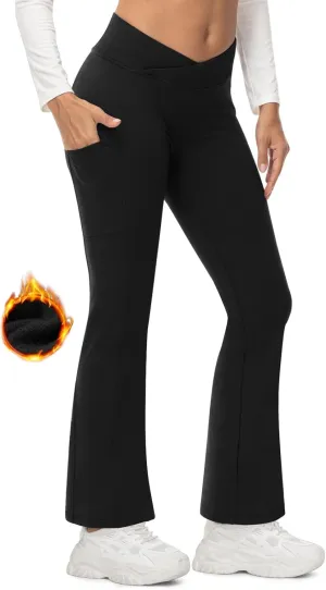 TBMPOY Women's Flare Fleece Lined Pants Bootcut Hiking Crossover Yoga Legging Winter Warm Thermal Outdoor