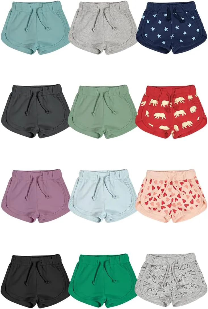 Teach Leanbh Toddler Baby Boys Girls 3 Pack Athletic Shorts Cotton Soild Color Printing with Drawstring