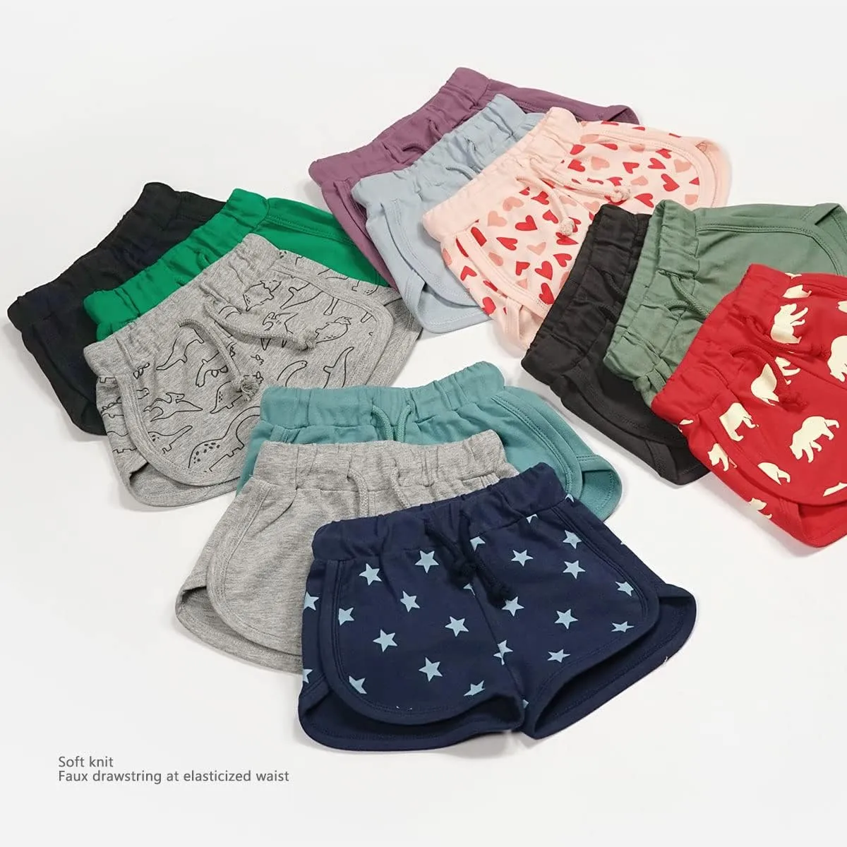 Teach Leanbh Toddler Baby Boys Girls 3 Pack Athletic Shorts Cotton Soild Color Printing with Drawstring