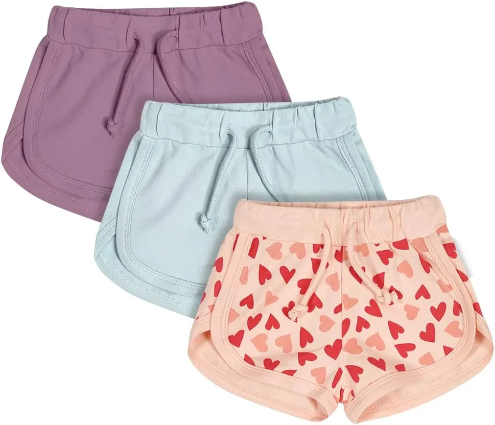 Teach Leanbh Toddler Baby Boys Girls 3 Pack Athletic Shorts Cotton Soild Color Printing with Drawstring