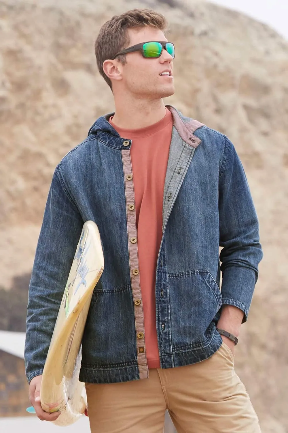Territory Ahead Mens Cotton Linen Denim Hoodie Jacket
