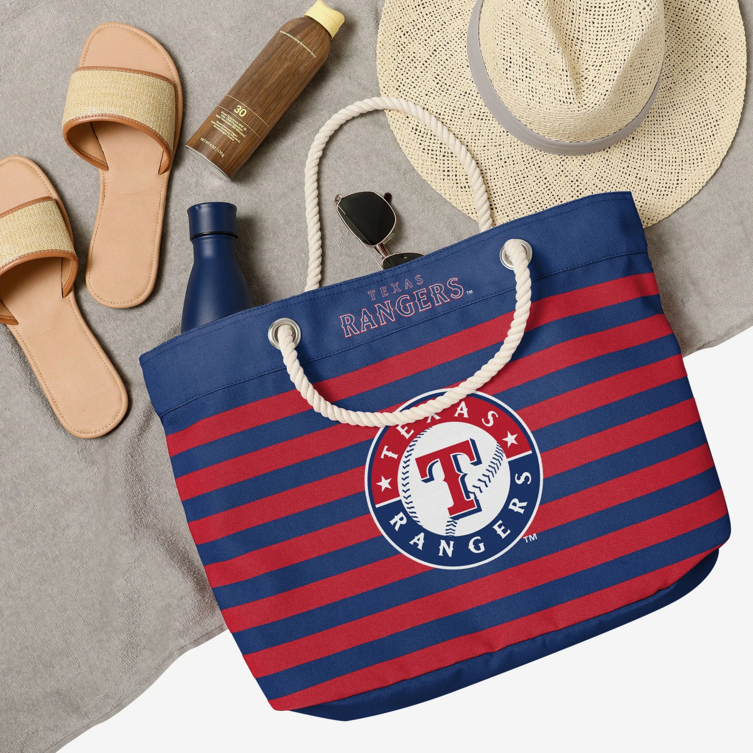 Texas Rangers Nautical Stripe Tote Bag