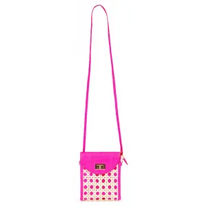 THE ELLIE Pink Rattan Woven Crossbody Bag