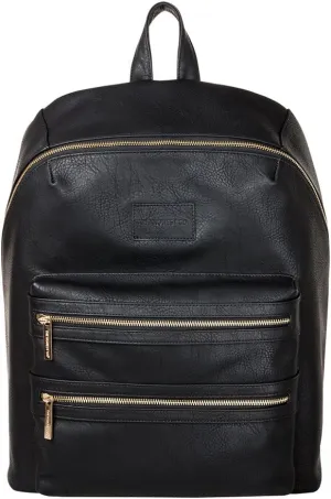 The Honest Company Vegan Leather City Backpack | Diaper Bag with Changing Pad | Black Vegan Leather with Gold Hardware | PVC-Free Lining | 16 x 5 x 18