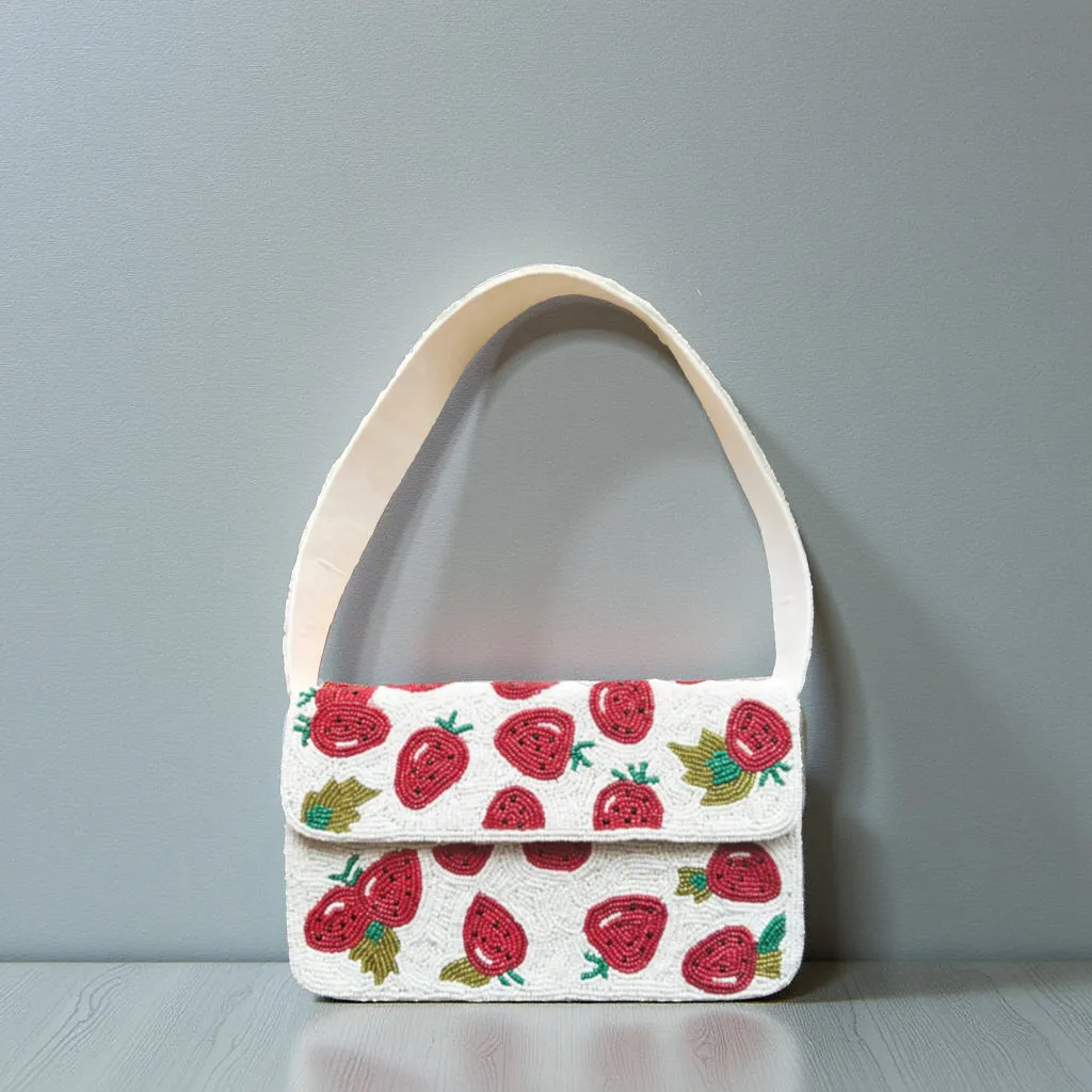 The Mellie Strawberry Beaded Shoulder Bag