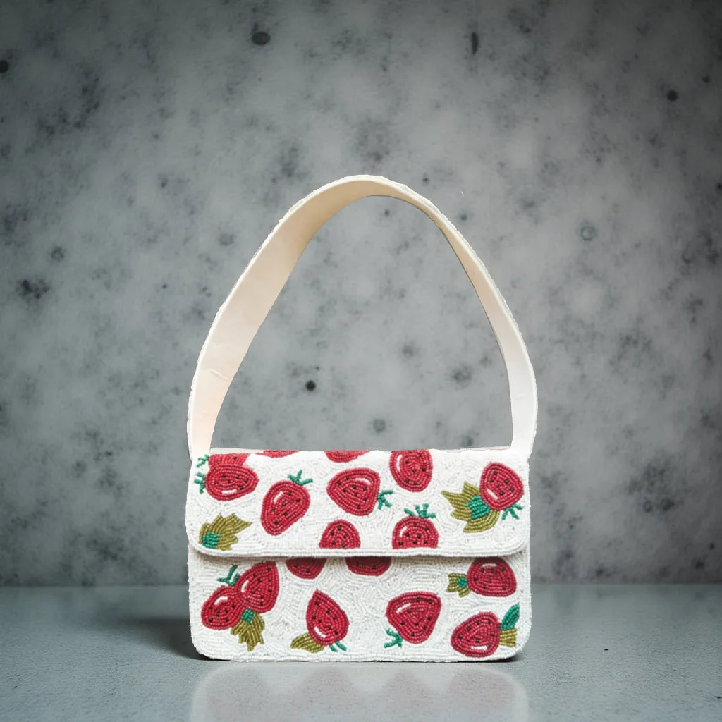 The Mellie Strawberry Beaded Shoulder Bag