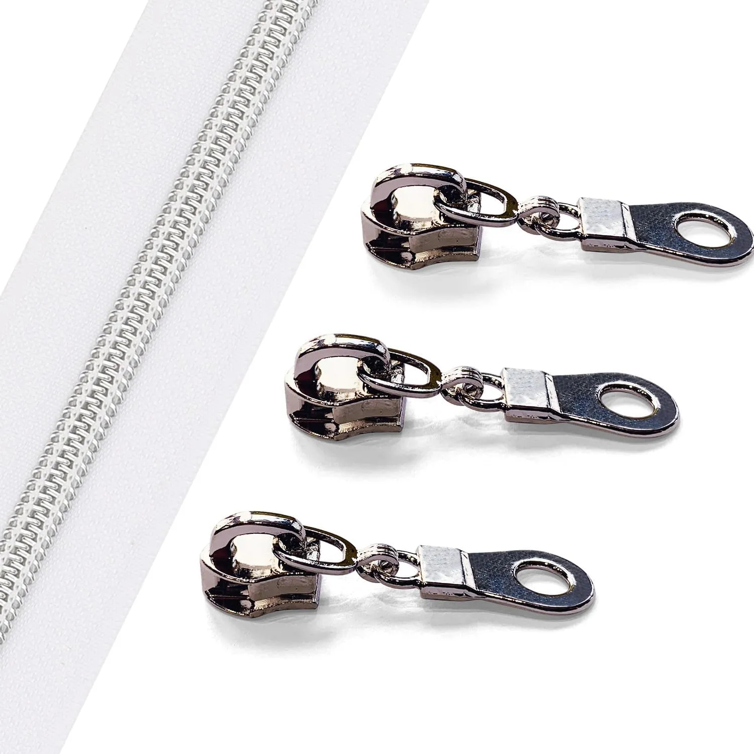 The Yards 10 Yards Bulk White Nylon Coil Zipper with Silver Teeth - Replacement Sewing Zipper with 10PCS Sliders for DIY Craft Bags