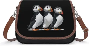 Three Puffin Bird Crossbody Bags for Women PU Leather Tote Bag Purse Shoulder Bag for Travel Office