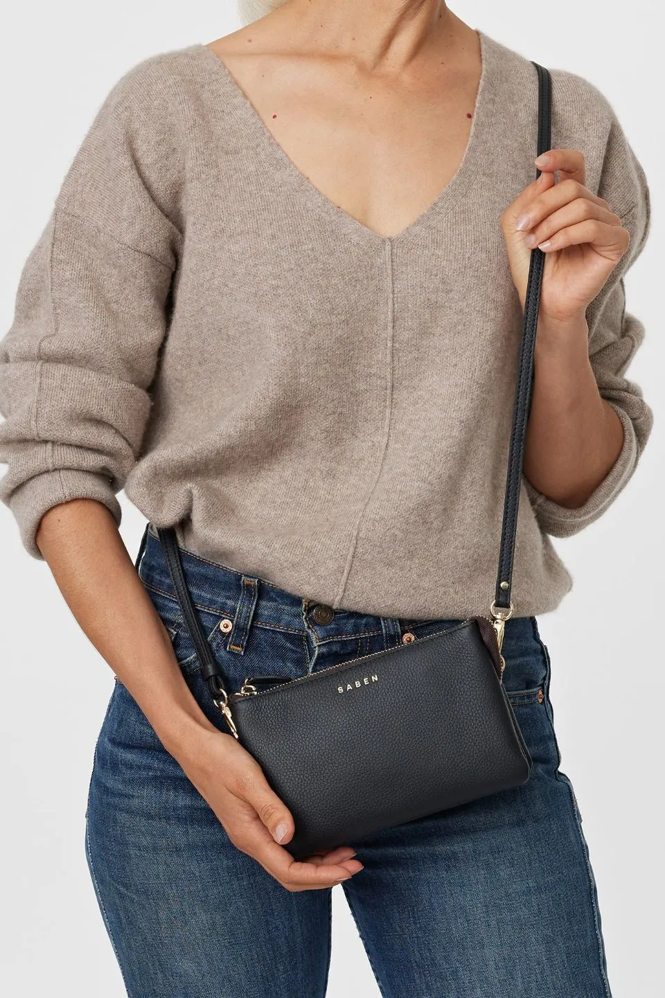 Tilly Multi Pocket Black Leather Crossbody Clutch