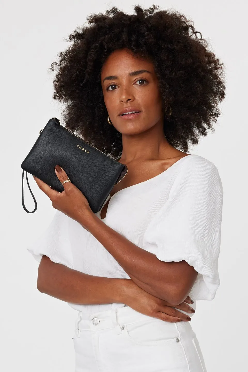 Tilly Multi Pocket Black Leather Crossbody Clutch