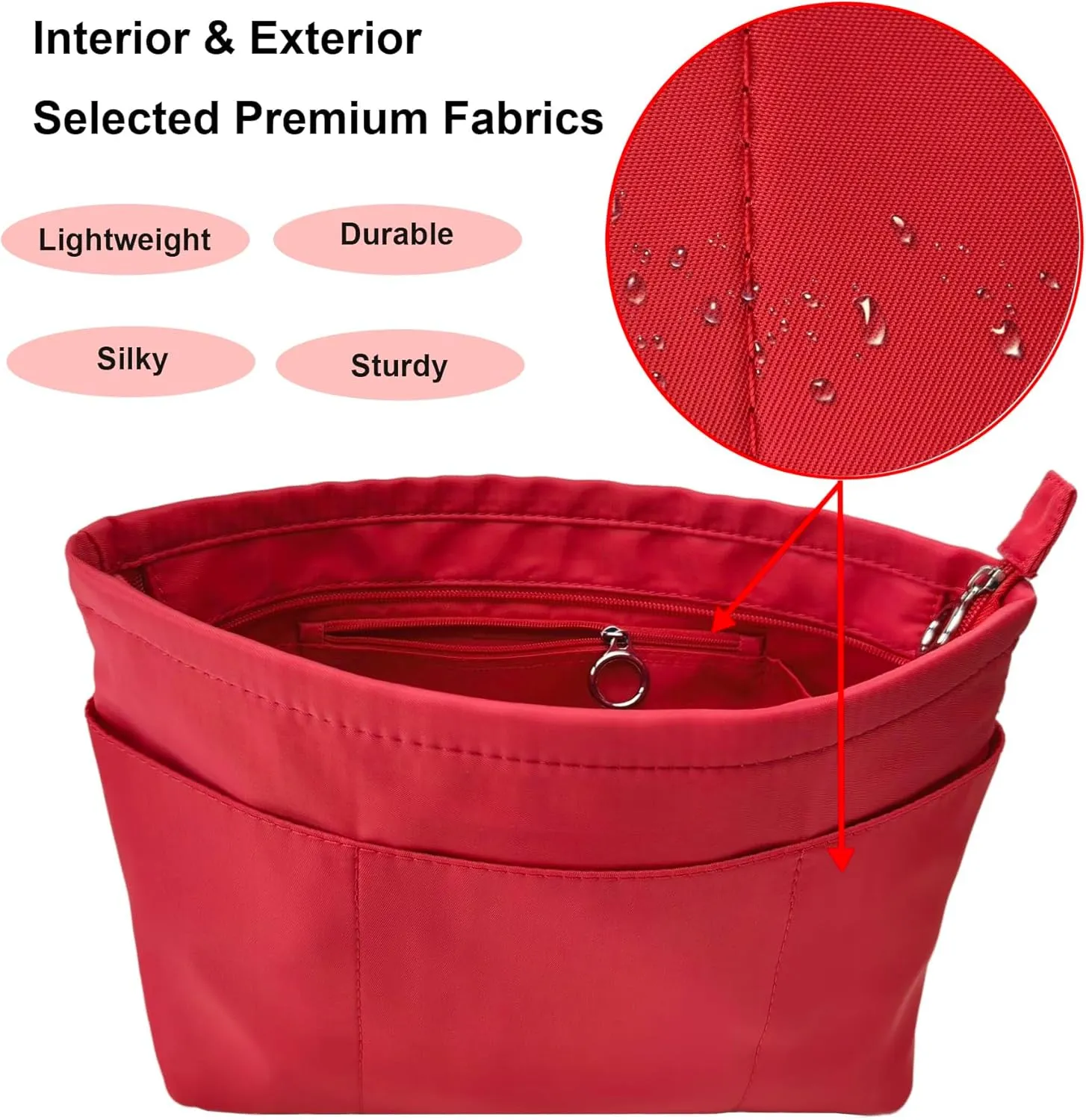 Time Wing Purse Organizer Insert Tote Handbag Organizer Divider Bag in Bag Shaper Liner Multi Pockets Compartments Zippers Key Chain Large Red