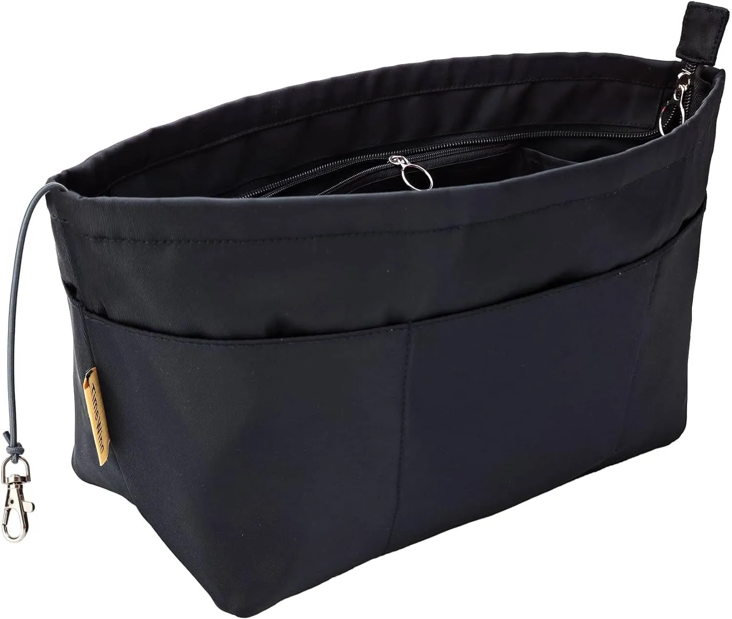 Time Wing Purse Organizer Insert Tote Handbag Organizer Divider Bag in Bag Shaper Liner Multi Pockets Compartments Zippers Key Chain Medium Black