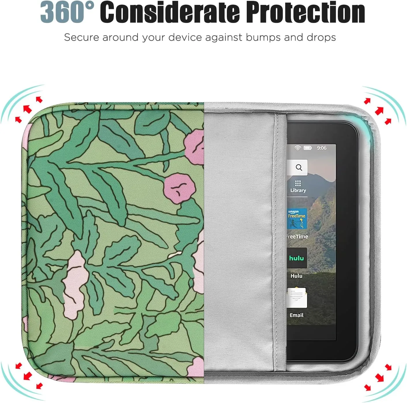 TiMOVO 8-9 Inch Tablet Sleeve Case for All-New iPad Mini 7 (A17 Pro, 2024), iPad Mini 6 (8.3-Inch, 2021), iPad Mini 5/4/3/2/1, Portable Protective Pouch Bag for iPad Mini, Green Flower