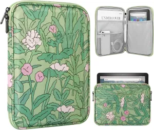 TiMOVO 8-9 Inch Tablet Sleeve Case for All-New iPad Mini 7 (A17 Pro, 2024), iPad Mini 6 (8.3-Inch, 2021), iPad Mini 5/4/3/2/1, Portable Protective Pouch Bag for iPad Mini, Green Flower