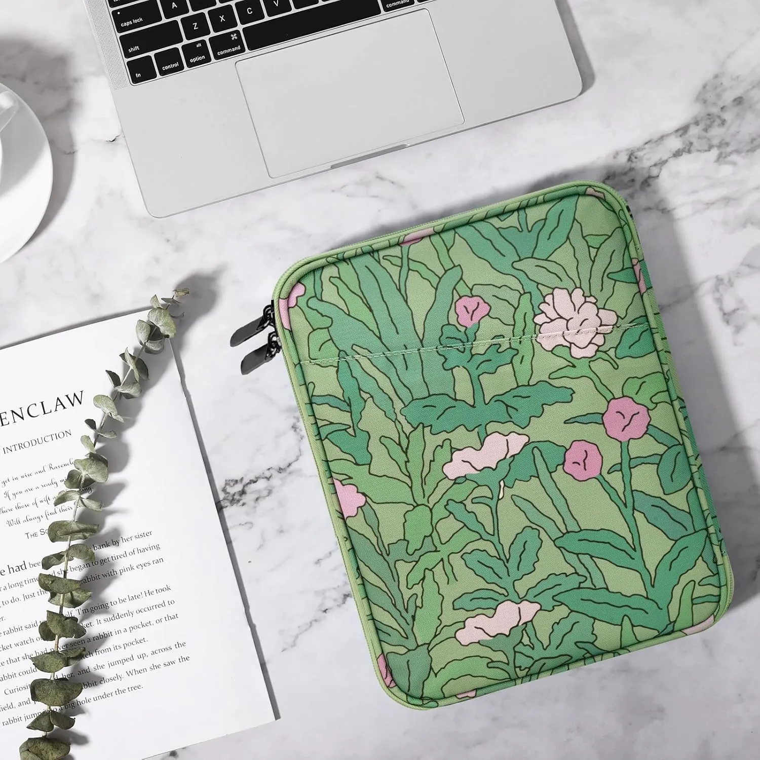 TiMOVO 8-9 Inch Tablet Sleeve Case for All-New iPad Mini 7 (A17 Pro, 2024), iPad Mini 6 (8.3-Inch, 2021), iPad Mini 5/4/3/2/1, Portable Protective Pouch Bag for iPad Mini, Green Flower