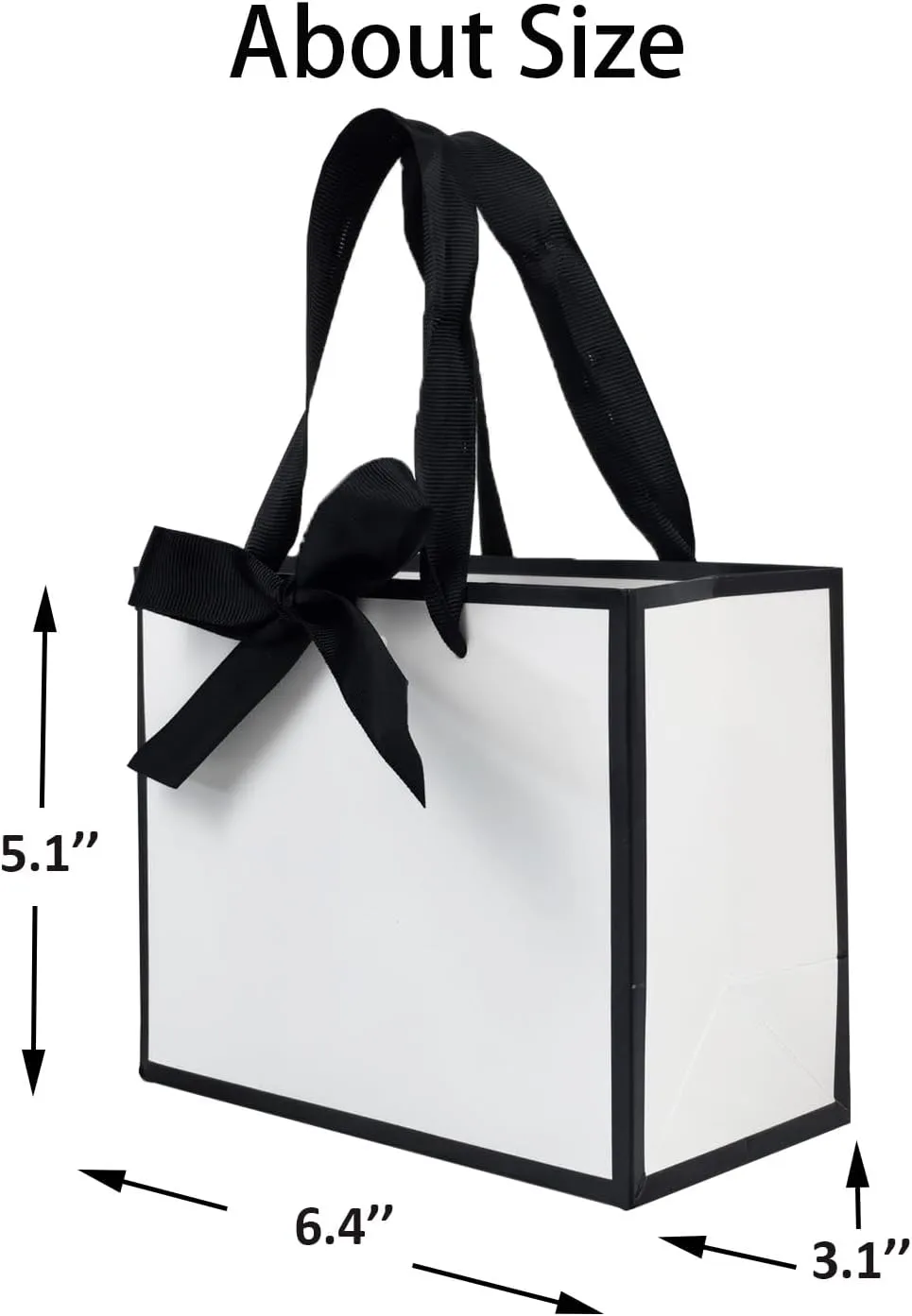 TKSBAG 50 PCS Small White Black Gift Bags with Handles, 6.4 * 3.1 * 5.1 Inch Thank You Bags with Bow Ribbon for Baby Shower, Bridal Shower, Wedding, Mother's Day, Party Favors