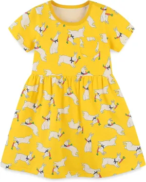 Toddler Girl's Cotton Dress Toddler Girls Summer Dress Clothes Cotton Casual Cartoon Print Short Sleeve Dresses 1-7 Years