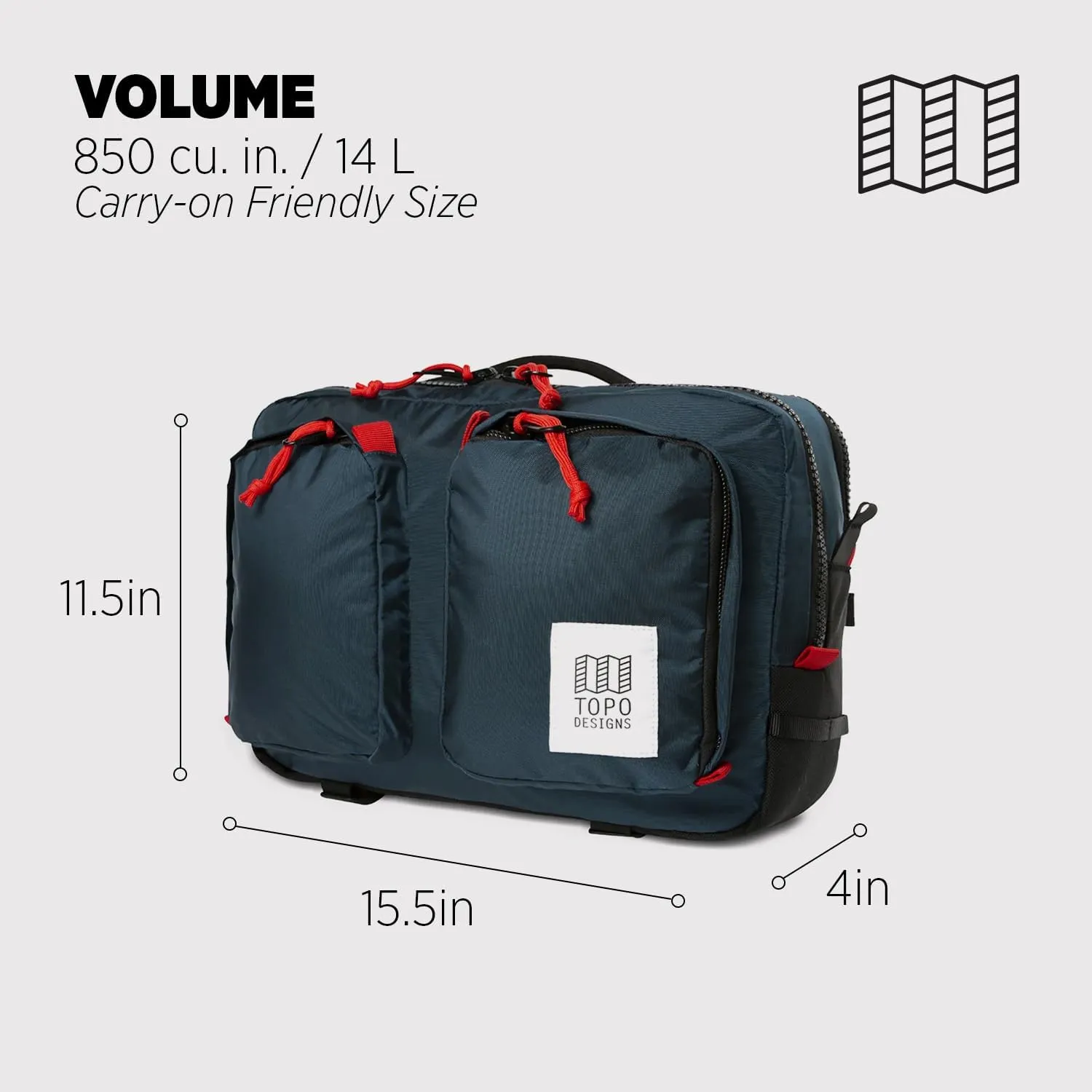 Topo Designs Global Briefcase - Bold Daily Carry Bag, Commuting Travel Pack with Oversized Zips, Signature Denver Style (Eco-Friendly/Navy)