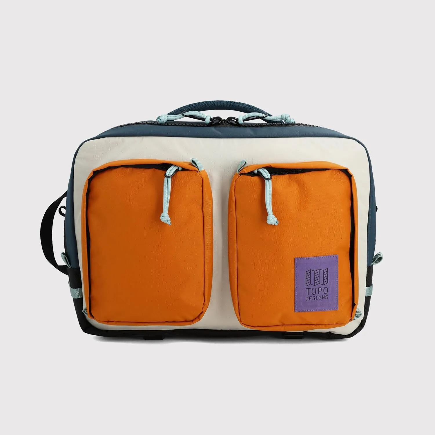 Topo Designs Global Briefcase - Bold Daily Carry Bag, Commuting Travel Pack with Oversized Zips, Signature Denver Style (Eco-Friendly/Pond Blue/Spice)