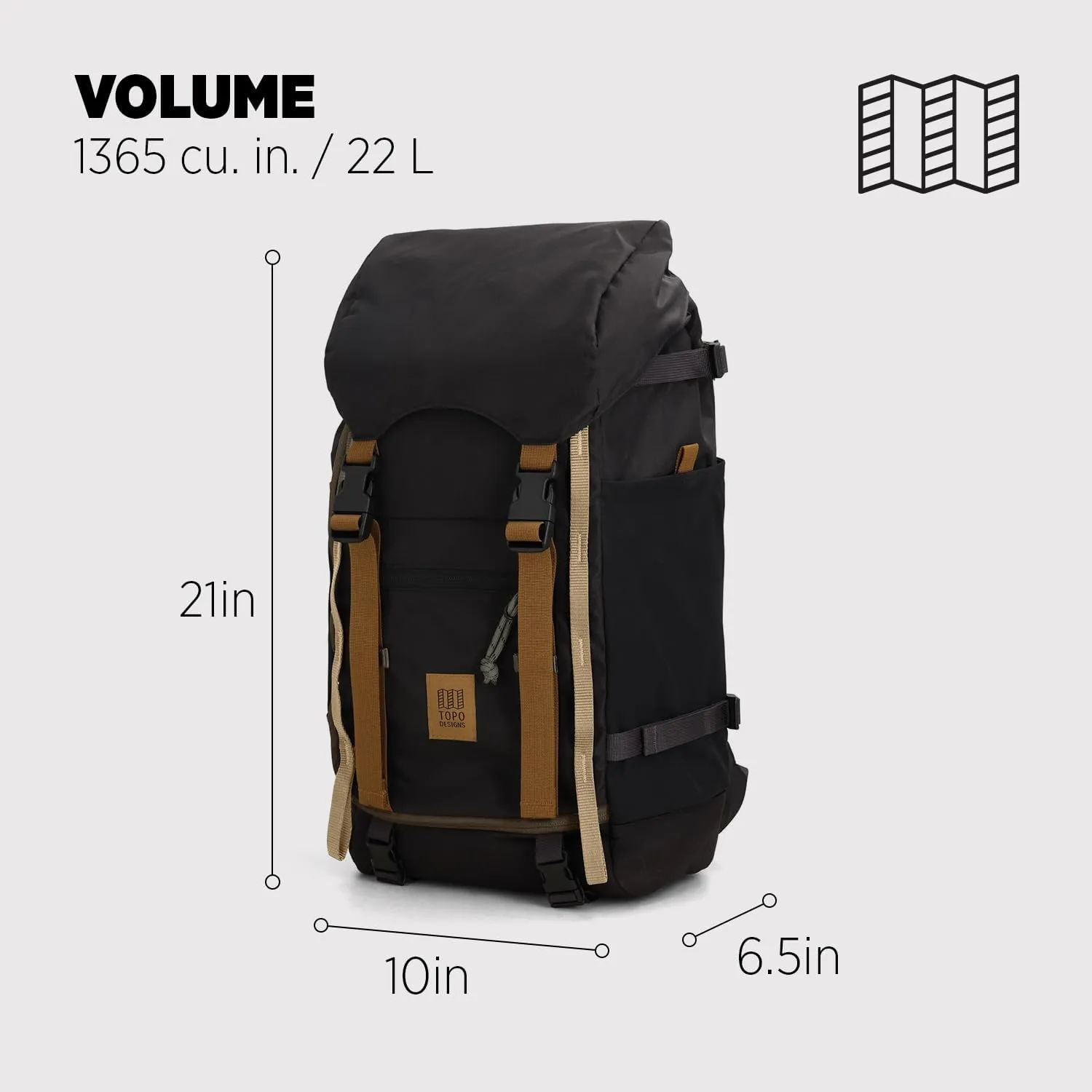 Topo Designs Rover Trail Pack 22L, Molded Back Panel, Waist Belt, Water Bottle Pockets, Bluesign Approved (Black/Neutral)