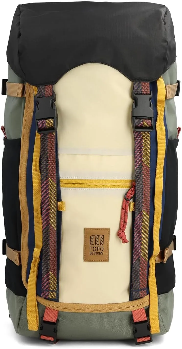 Topo Designs Rover Trail Pack 22L, Molded Back Panel, Waist Belt, Water Bottle Pockets, Bluesign Approved (Bone White/Beetle)