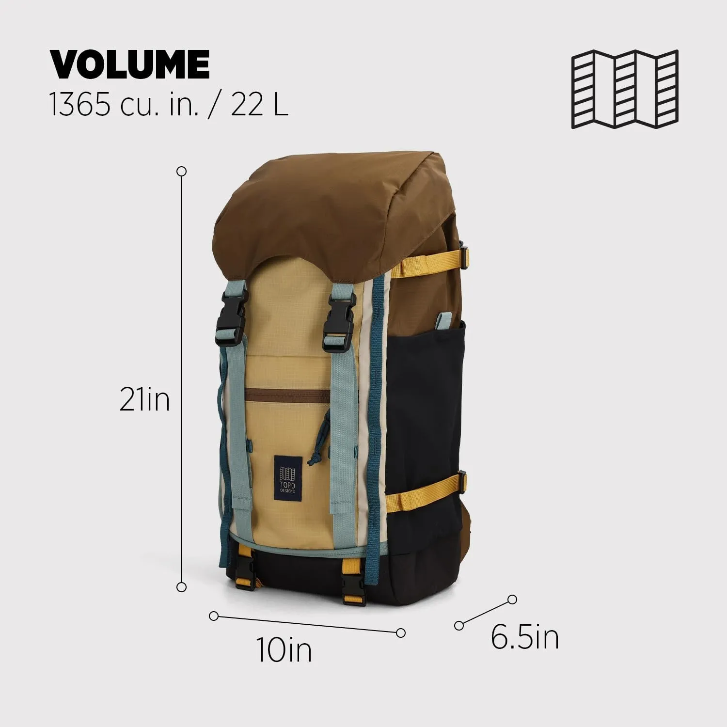 Topo Designs Rover Trail Pack 22L, Molded Back Panel, Waist Belt, Water Bottle Pockets, Bluesign Approved (Desert Palm/Sahara)