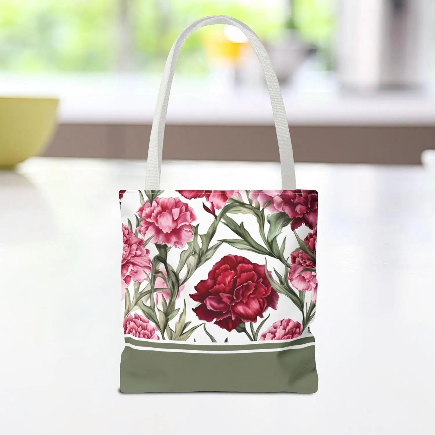 Tote Bag Birth Month January Carnation Flower Birthday Gift Casual Reusable Handbags for Shopping Work, 13 x 13 Inches (S)