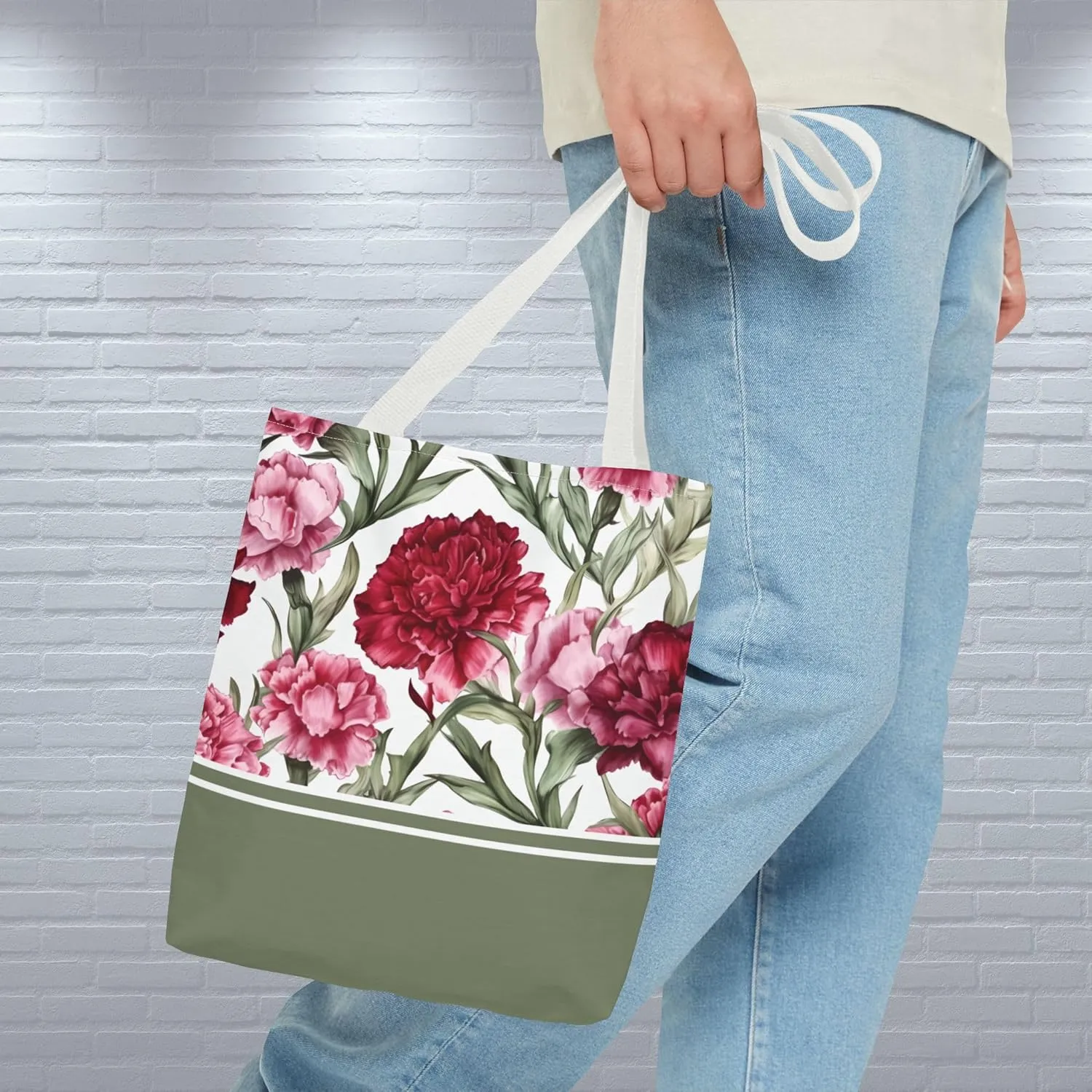 Tote Bag Birth Month January Carnation Flower Birthday Gift Casual Reusable Handbags for Shopping Work, 13 x 13 Inches (S)