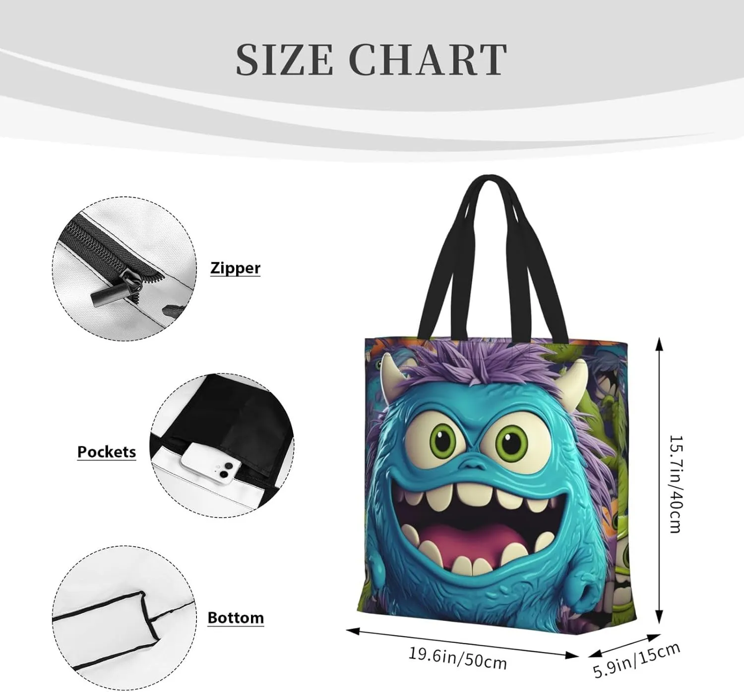 Tote Bag for Women Cartoon Pears Shoulder Bag with Zipper Handbag Large Capacity Reusable Grocery Bag