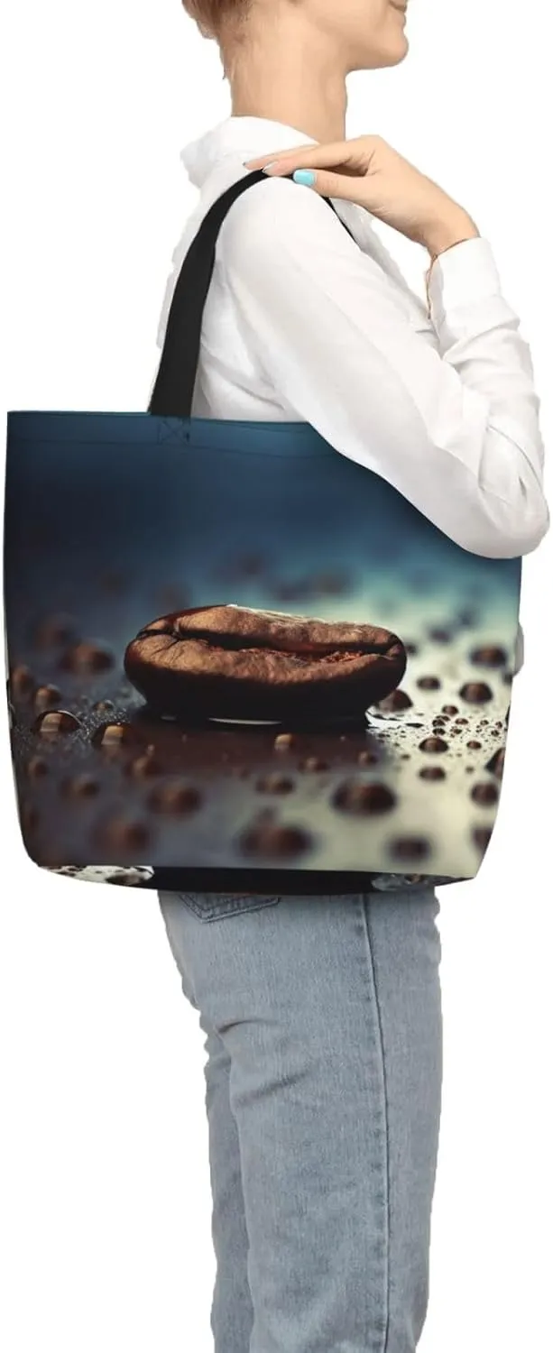 Tote Bag for Women Coffee between raindrops Shoulder Bag with Zipper Handbag Large Capacity Reusable Grocery Bag