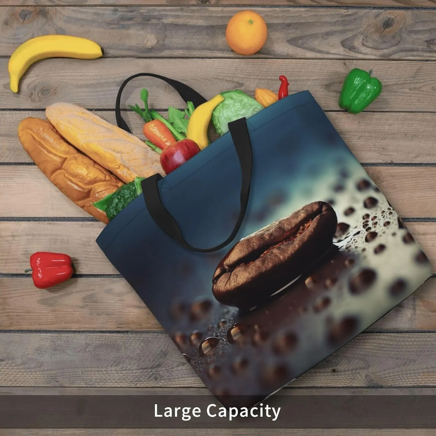 Tote Bag for Women Coffee between raindrops Shoulder Bag with Zipper Handbag Large Capacity Reusable Grocery Bag
