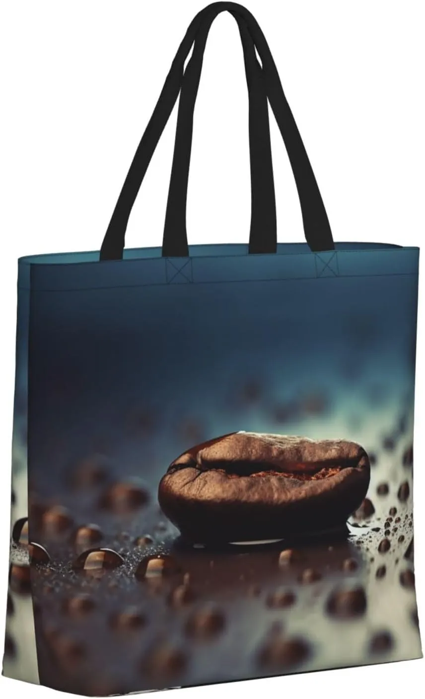 Tote Bag for Women Coffee between raindrops Shoulder Bag with Zipper Handbag Large Capacity Reusable Grocery Bag
