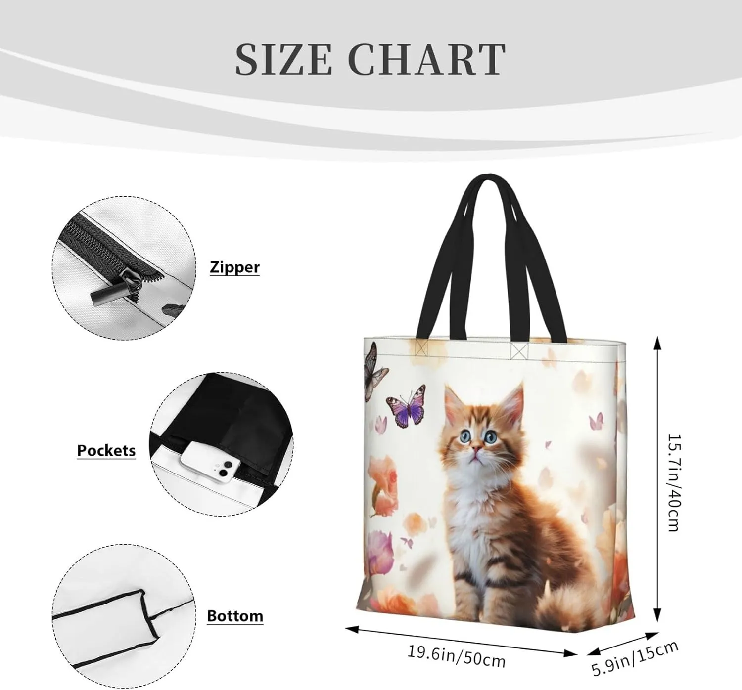 Tote Bag for Women Cute Owls Shoulder Bag with Zipper Handbag Large Capacity Reusable Grocery Bag