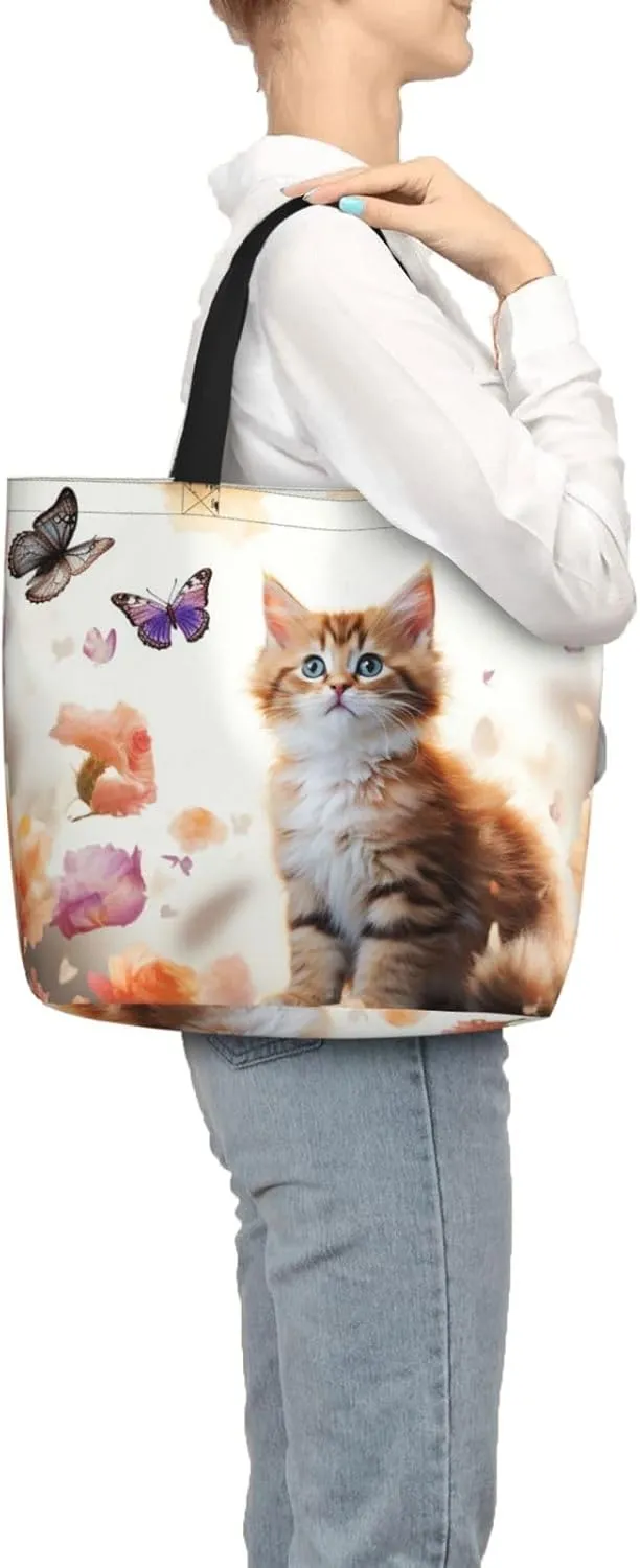 Tote Bag for Women Cute Owls Shoulder Bag with Zipper Handbag Large Capacity Reusable Grocery Bag