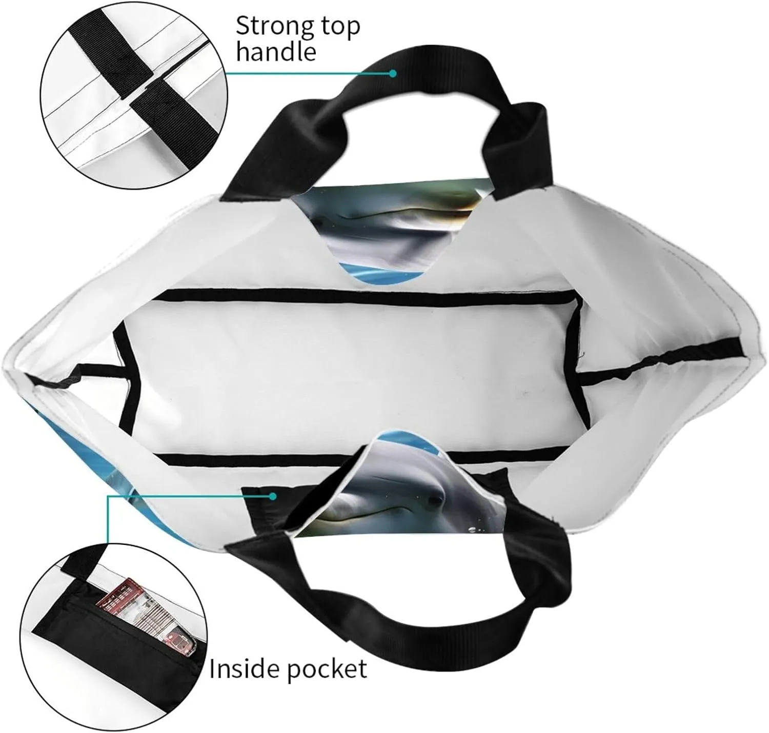 Tote Bag for Women Grocery Bag Reusable Shopping Bag Dolphin in the coral reef Handbag Foldable Shoulder Bag