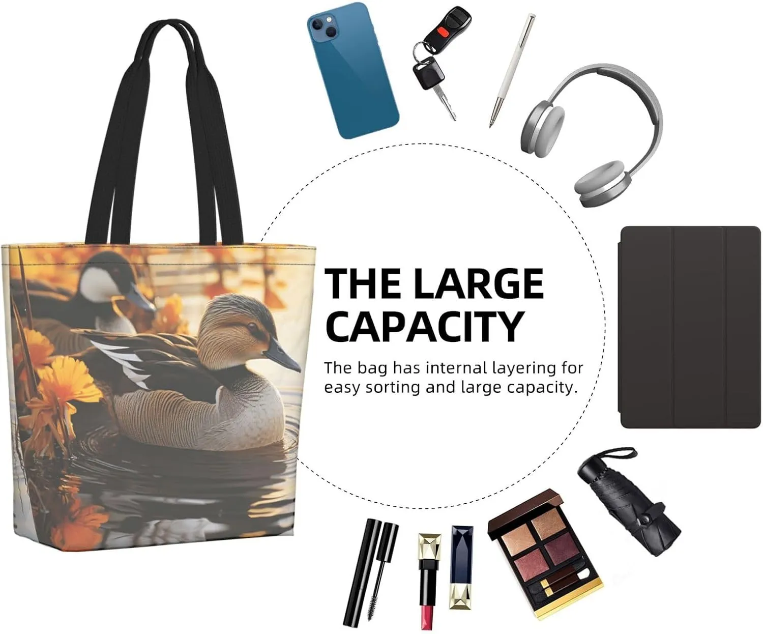 Tote Bag for Women Grocery Bag Reusable Shopping Bag Elephant white pattern Handbag Foldable Shoulder Bag