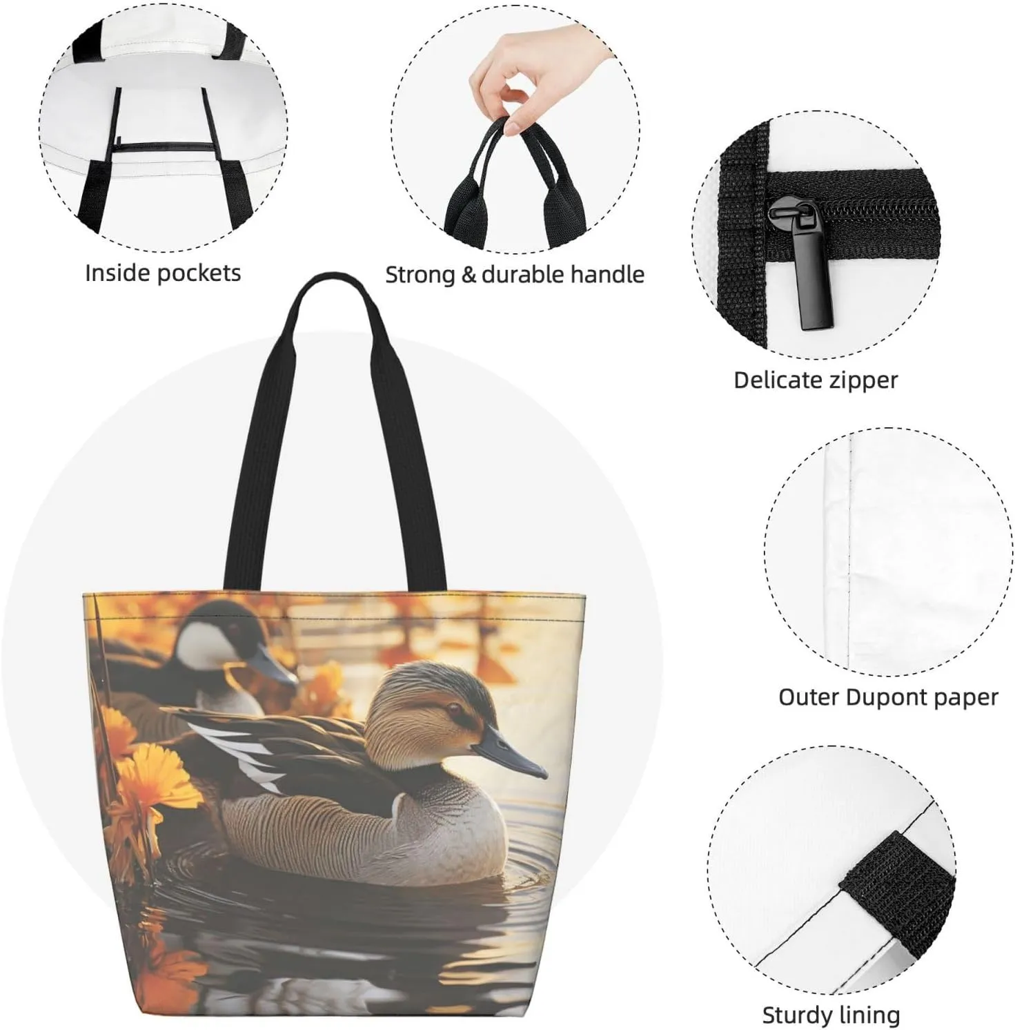 Tote Bag for Women Grocery Bag Reusable Shopping Bag Elephant white pattern Handbag Foldable Shoulder Bag