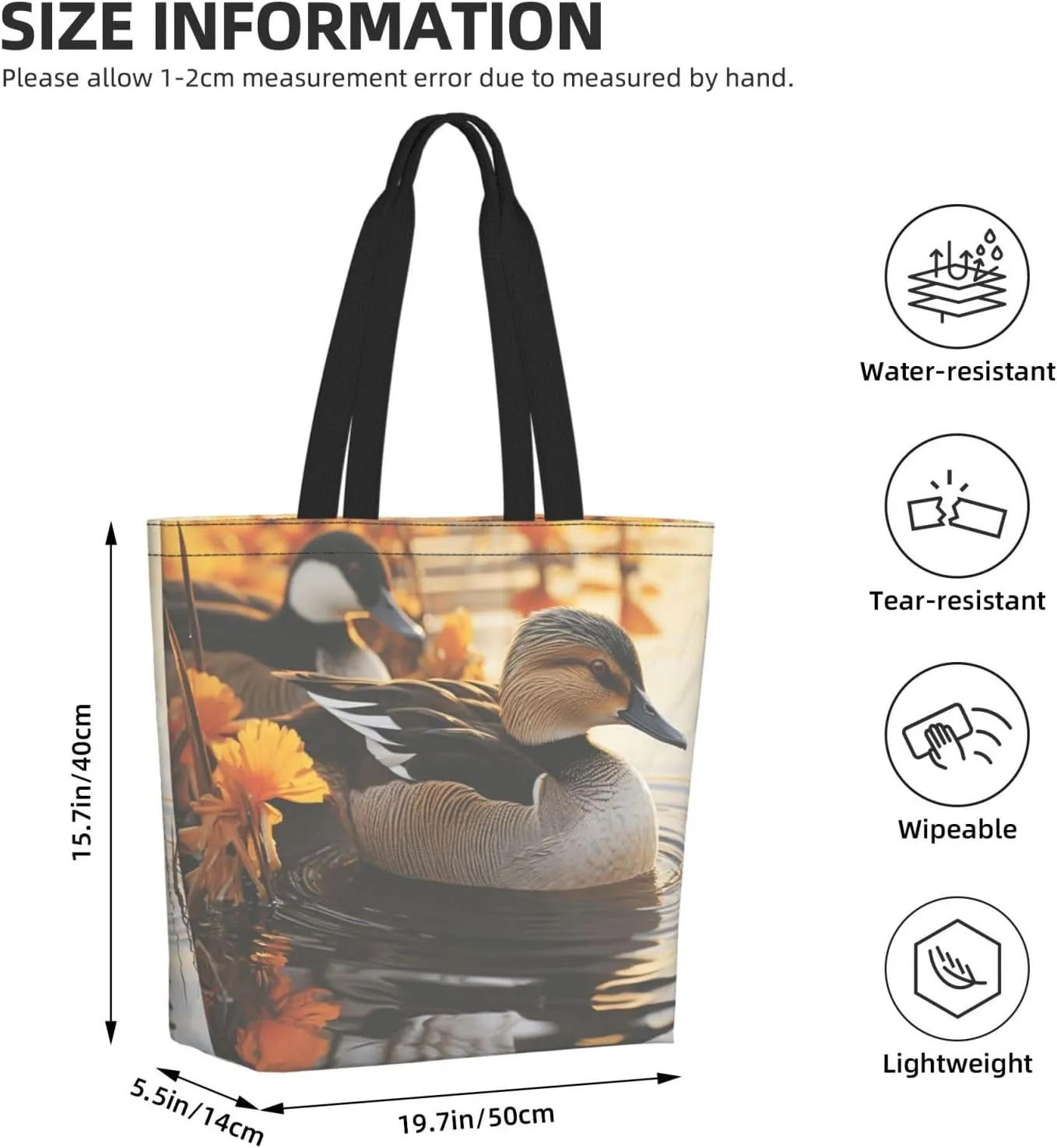 Tote Bag for Women Grocery Bag Reusable Shopping Bag Elephant white pattern Handbag Foldable Shoulder Bag
