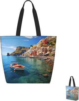 Tote Bag for Women Grocery Bag Reusable Shopping Bag Tiger Colorful Sunset Handbag Foldable Shoulder Bag
