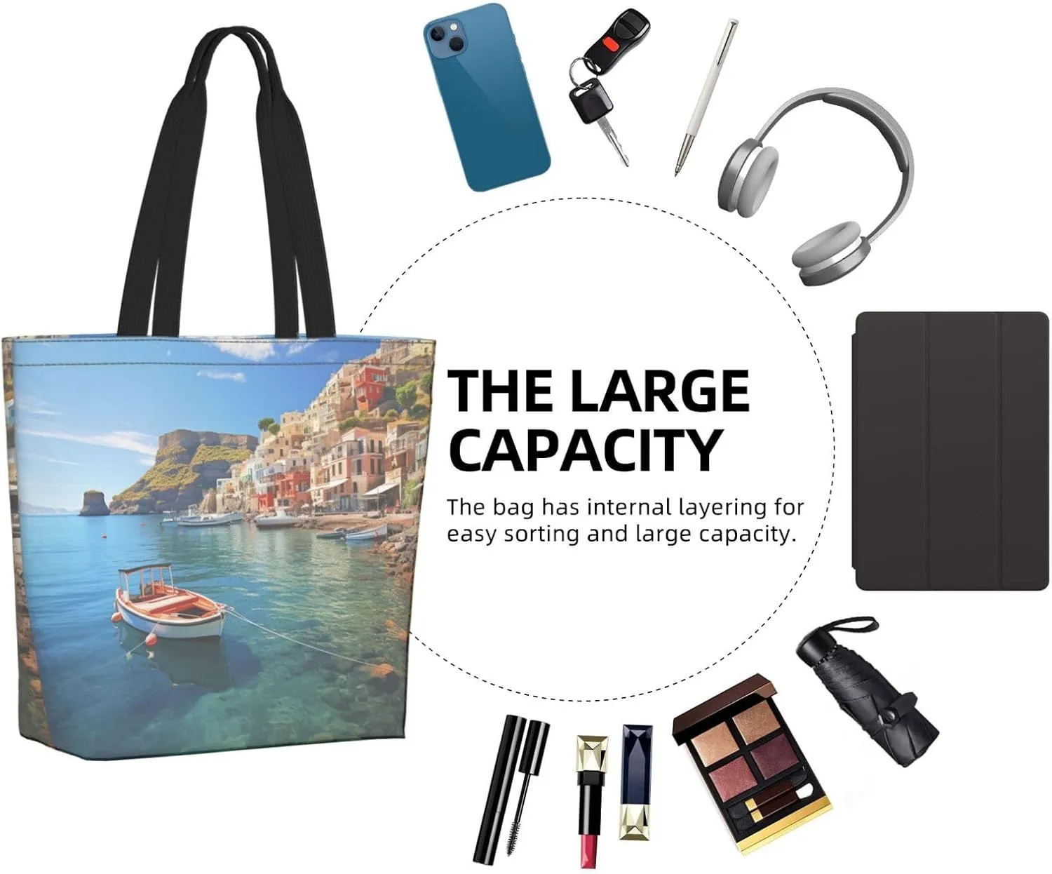 Tote Bag for Women Grocery Bag Reusable Shopping Bag Tiger Colorful Sunset Handbag Foldable Shoulder Bag