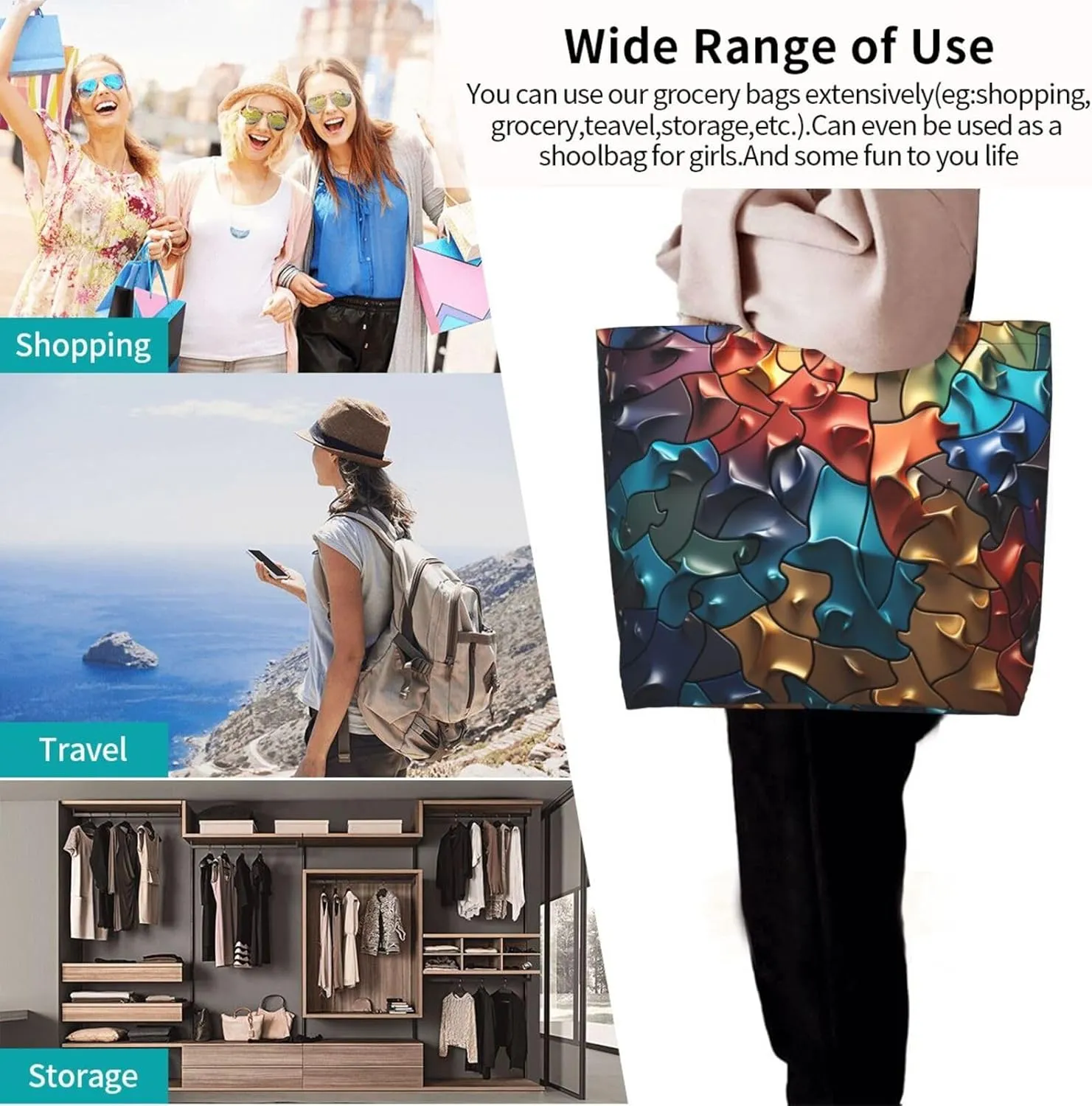 Tote Bag for Women Reusable Grocery Bag Shopping Bag Red Shark Image Tote Bags Handbag Foldable Shoulder Bag