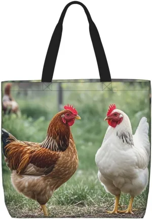 Tote Bag Large Capacity Grocery Bag With Zipper Bird standing on pig's head Shopping Bag Shoulder Bag for Women