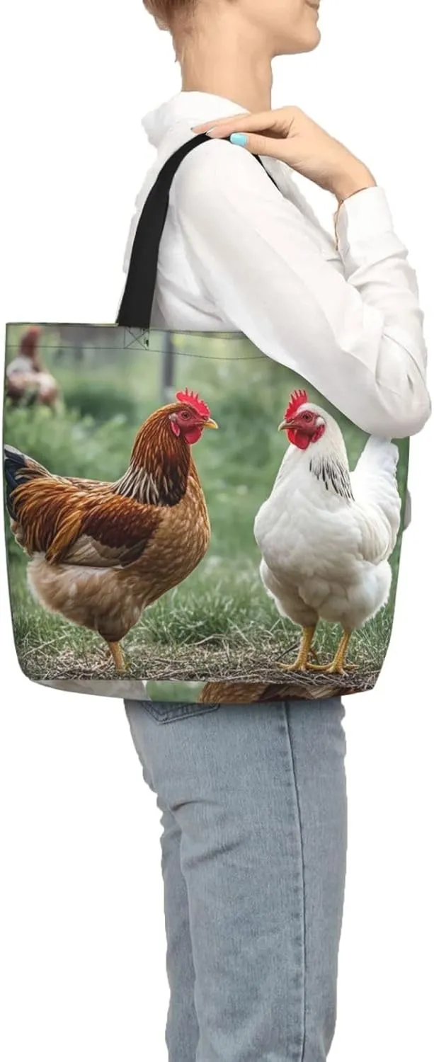 Tote Bag Large Capacity Grocery Bag With Zipper Bird standing on pig's head Shopping Bag Shoulder Bag for Women