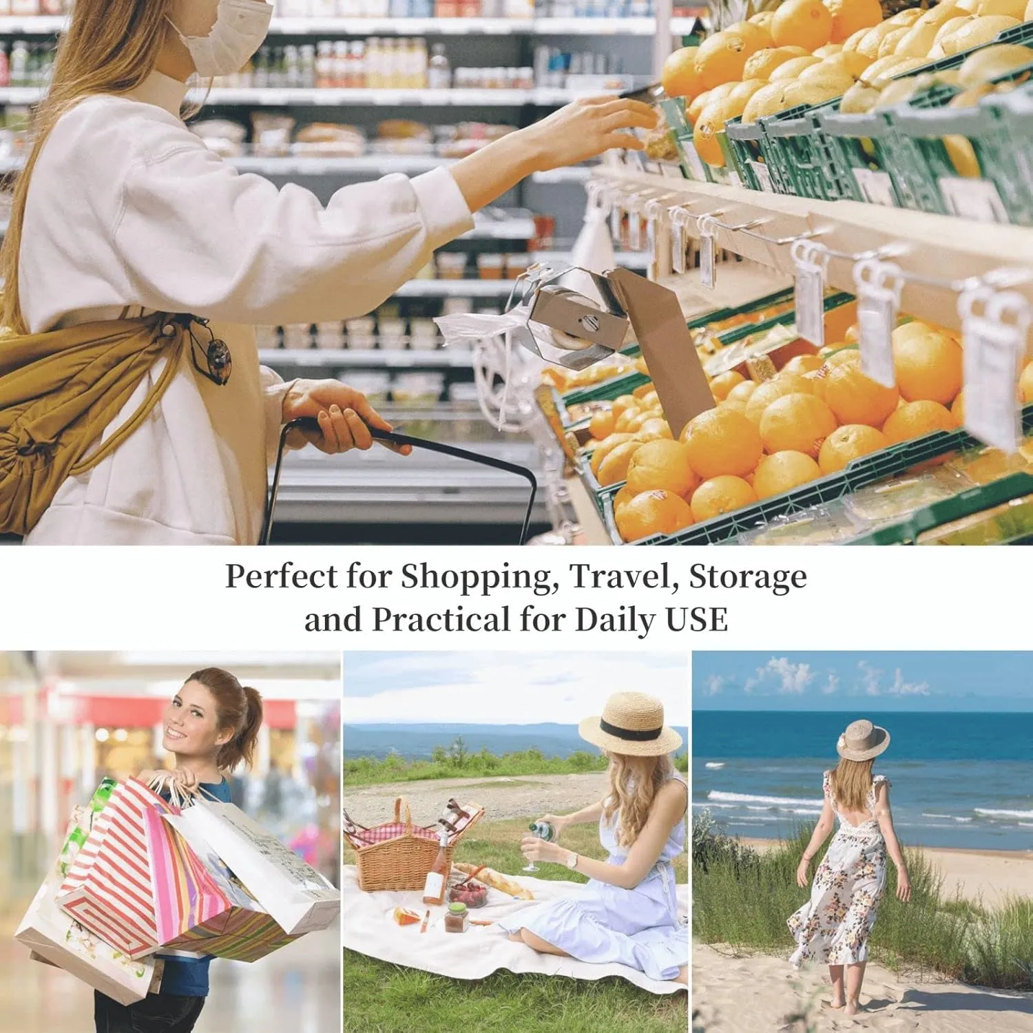 Tote Bag Large Capacity Grocery Bag With Zipper Bird standing on pig's head Shopping Bag Shoulder Bag for Women