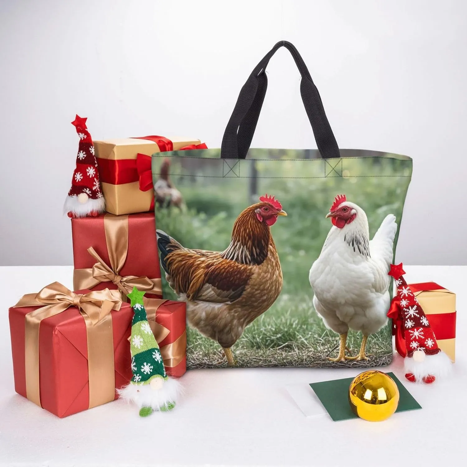 Tote Bag Large Capacity Grocery Bag With Zipper Bird standing on pig's head Shopping Bag Shoulder Bag for Women