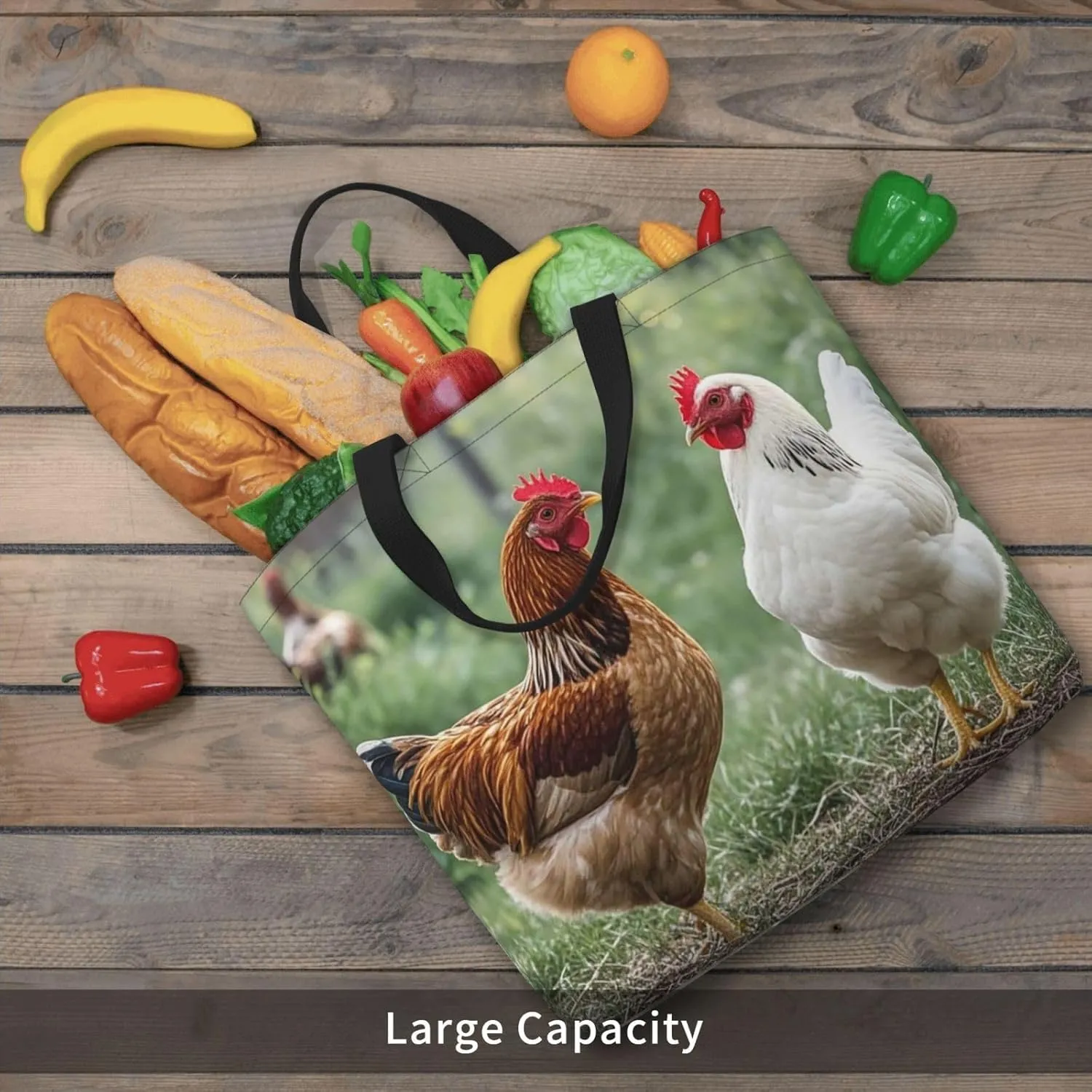 Tote Bag Large Capacity Grocery Bag With Zipper Bird standing on pig's head Shopping Bag Shoulder Bag for Women