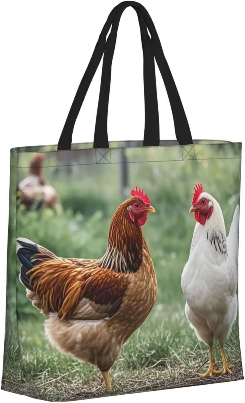 Tote Bag Large Capacity Grocery Bag With Zipper Bird standing on pig's head Shopping Bag Shoulder Bag for Women