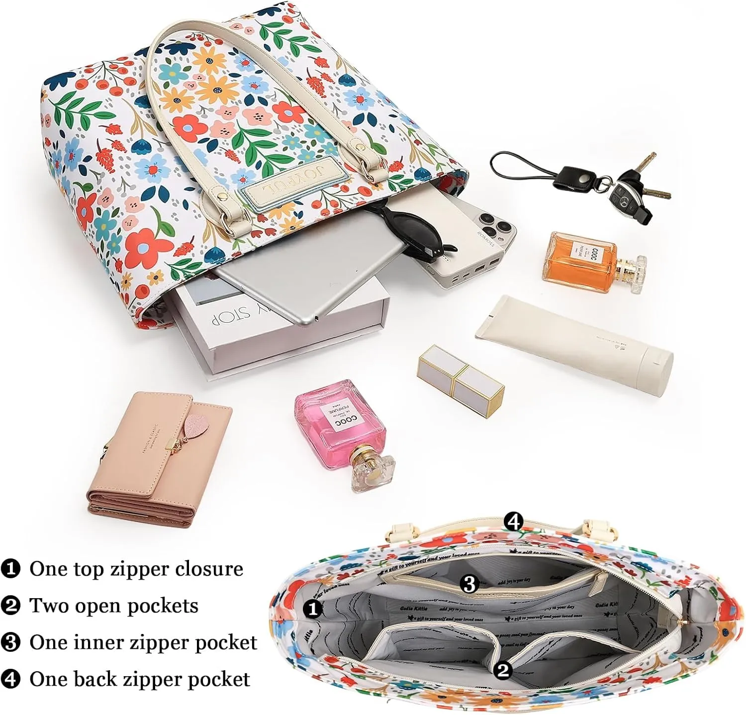 Tote bags for women, tote purse, nylon tote bag, with zipper and pockets, waterproof, lightweight